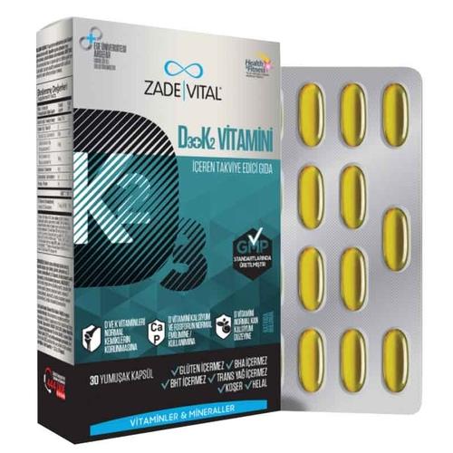 مكمل غذائي Zade الحيوي يحتوي على فيتامين D3 + K2 30 كبسولة ناعمة