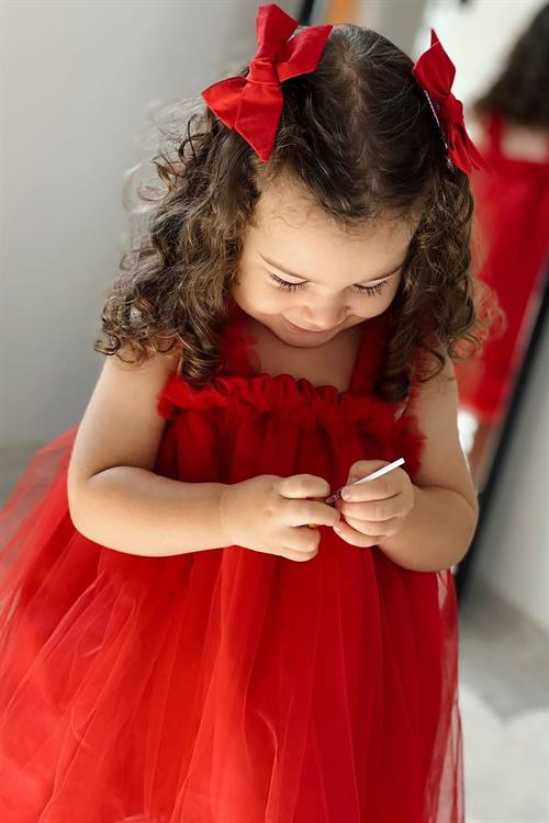 فستان حفلة عيد ميلاد الاميرة للبنات باللون الاحمر - احمر